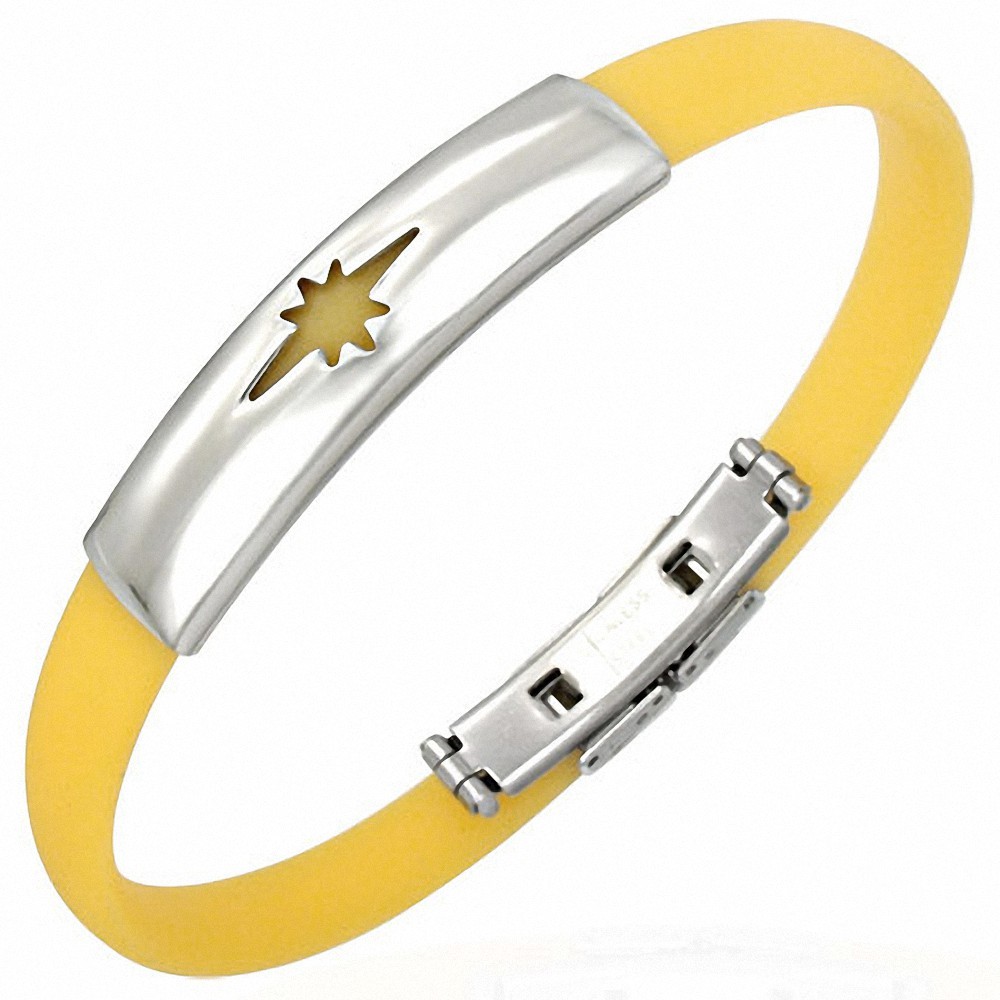 Bracelet homme caoutchouc jaune étoile brillante