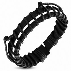 Bracelet homme cuir noir et blanc cordes