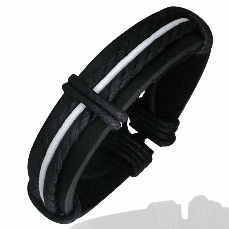 Bracelet homme fantaisie cuir noir et blanc