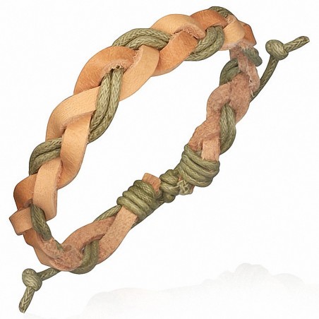 Bracelet homme tressé cuir beige et vert