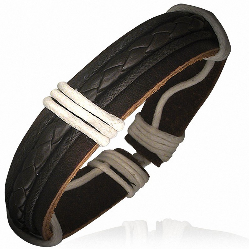 Bracelet homme cuir brins tressés marron Bracelet homme cuir brins tressés marron