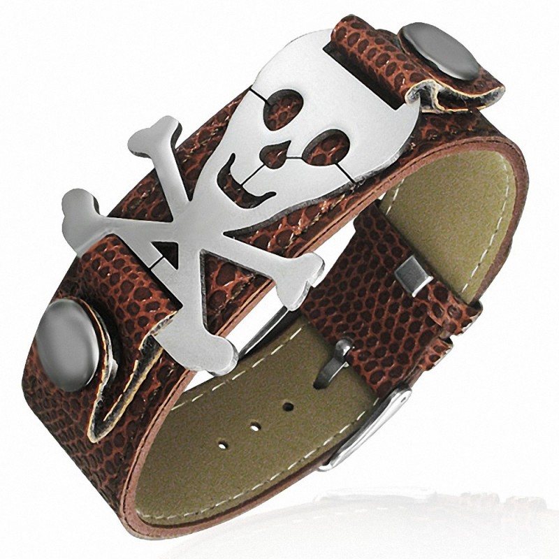 Bracelet homme ceinture crâne de pirate marron Bracelet homme ceinture crâne de pirate marron