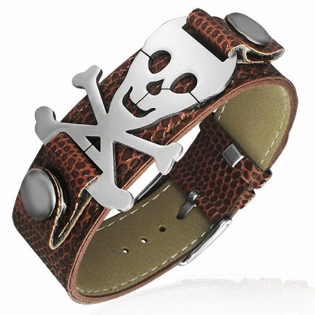 Bracelet homme ceinture crâne de pirate marron