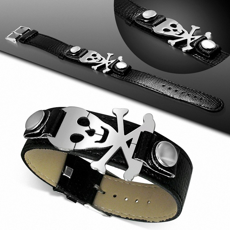 Bracelet homme ceinture crâne de pirate noir Bracelet homme ceinture crâne de pirate noir