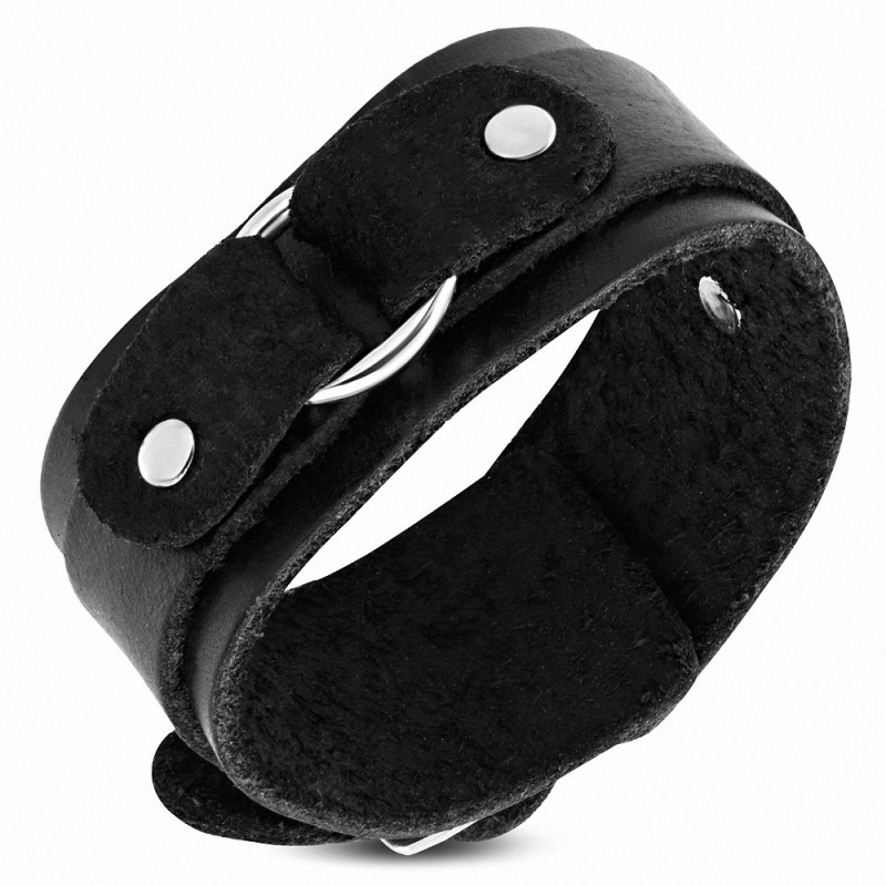 Bracelet homme cuir noir boucle de ceinture