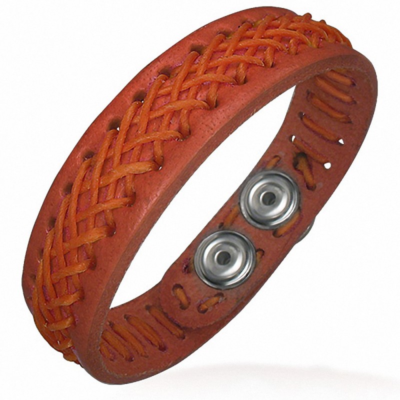 Bracelet homme cuir tissage croisé abricot Bracelet homme cuir tissage croisé abricot