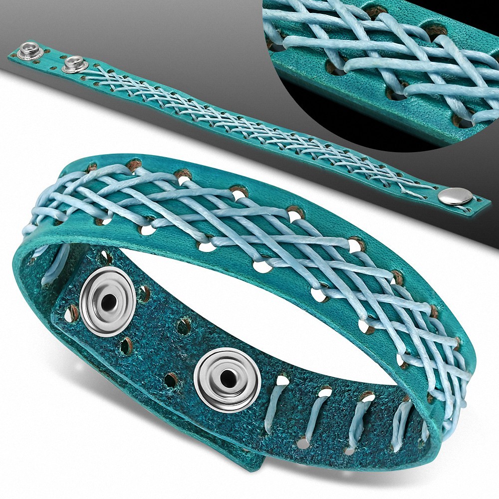 Bracelet homme cuir tissage croisé turquoise