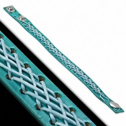 Bracelet homme cuir tissage croisé turquoise