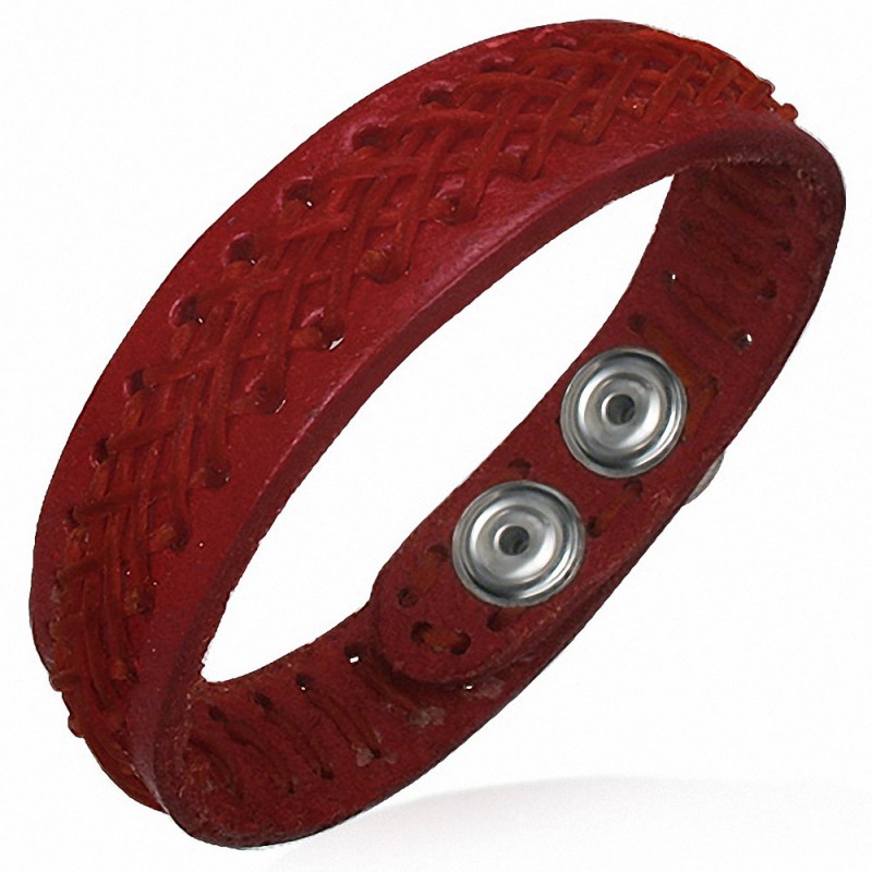 Bracelet homme cuir tissage croisé rouge