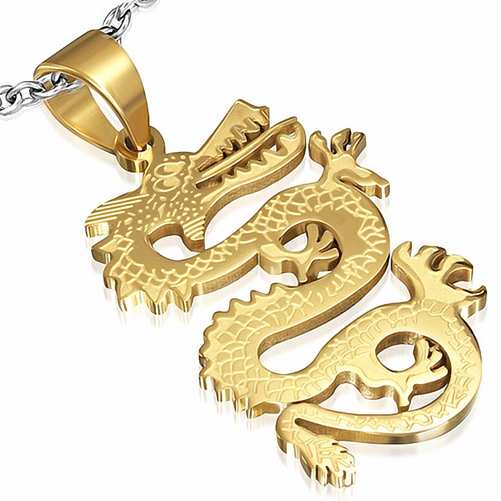 Pendentif homme dragon chinois doré