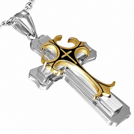 Pendentif homme croix triple argentée dorée