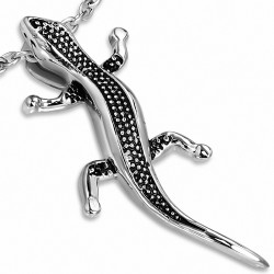 Pendentif homme lézard argenté noir