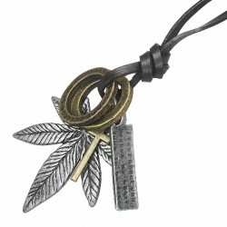 Collier homme cuir avec pendentif cannabis