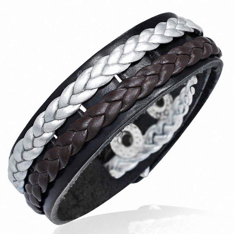 Bracelet homme cuir noir double corde tressée Bracelet homme cuir noir double corde tressée