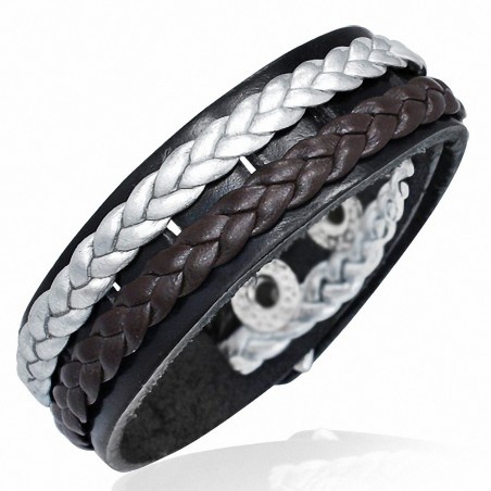 Bracelet homme cuir noir double corde tressée