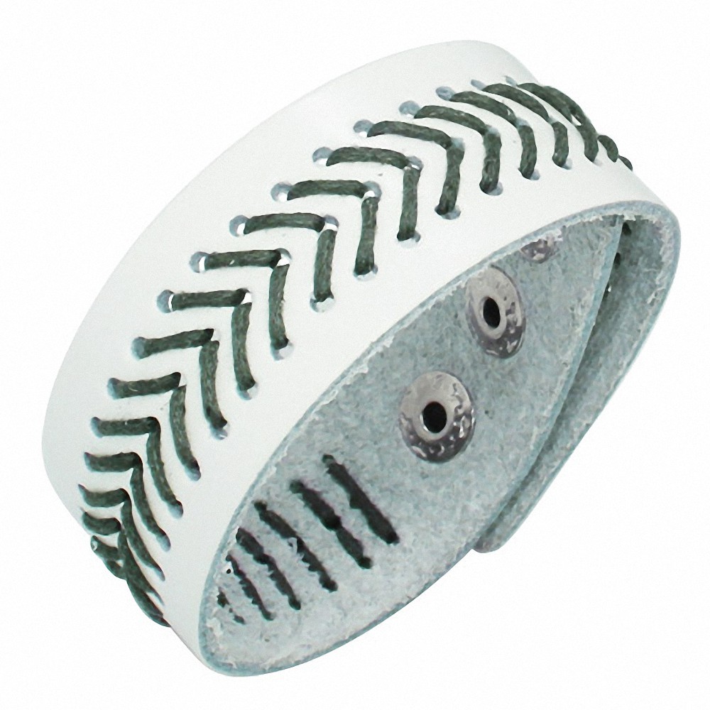 Bracelet homme cuir blanc chevrons corde blanche