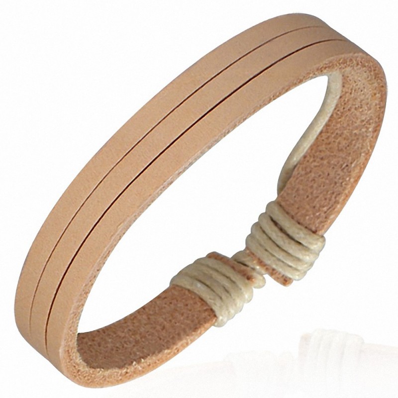 Bracelet homme cuir brun trois bandes Bracelet homme cuir brun trois bandes