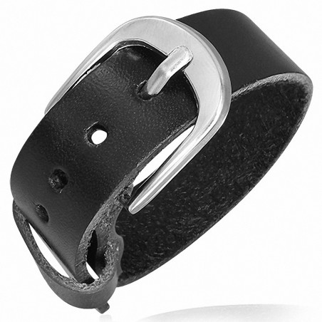 Bracelet cuir homme ceinture boucle argenté