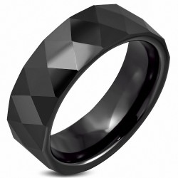 Bague homme céramique noire facettes