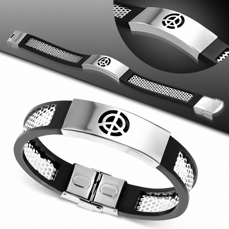 Bracelet homme acier et caoutchouc peace