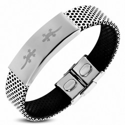 Bracelet homme acier et caoutchouc lézard