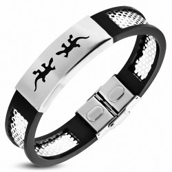 Bracelet homme acier et caoutchouc lézards