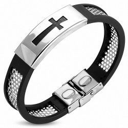 Bracelet homme acier et caoutchouc croix latine