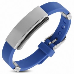 Bracelet homme caoutchouc bleu plaque