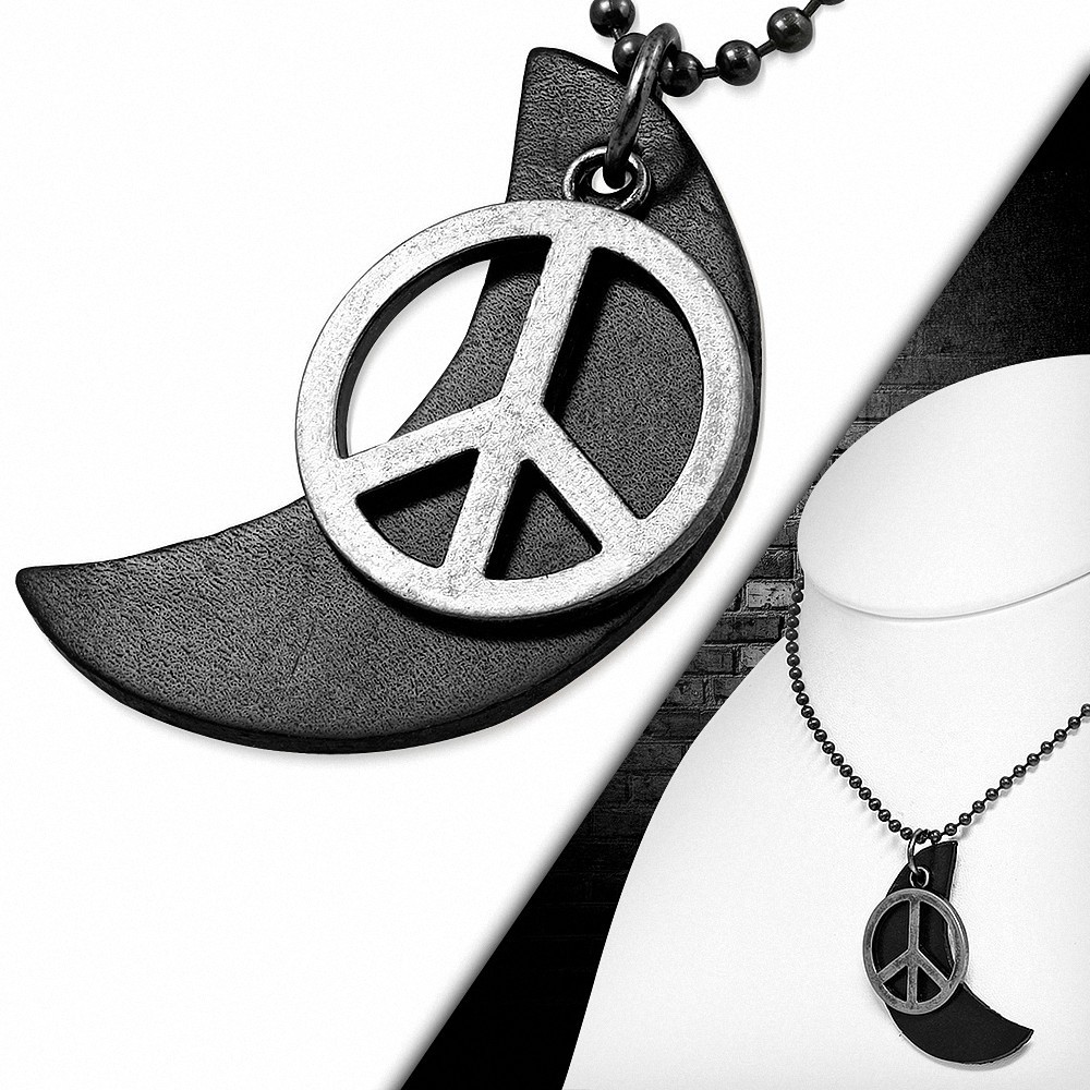 Collier homme militaire avec lune en cuir noir