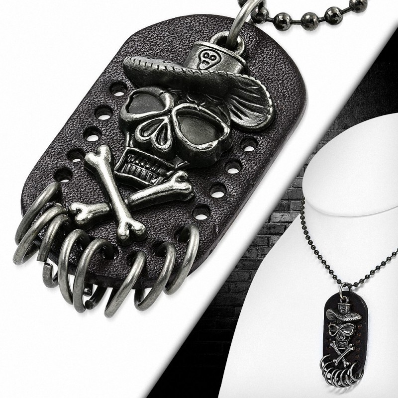 Collier homme militaire avec plaque en cuir marron Collier homme militaire avec plaque en cuir marron