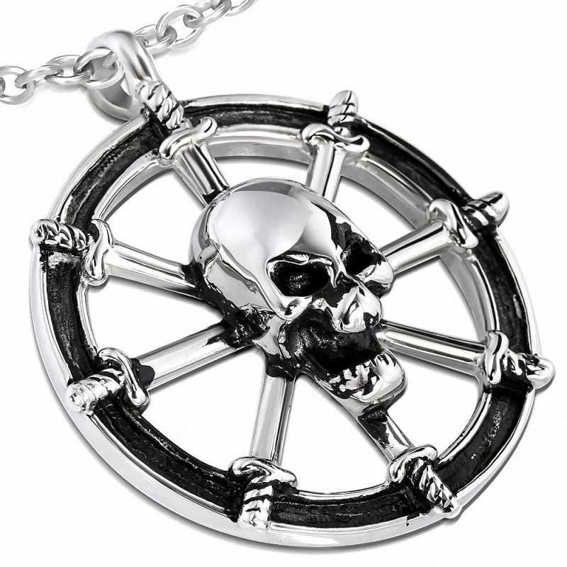 Pendentif homme biker crâne barre