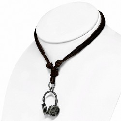 Collier homme cuir avec pendentif casque audio