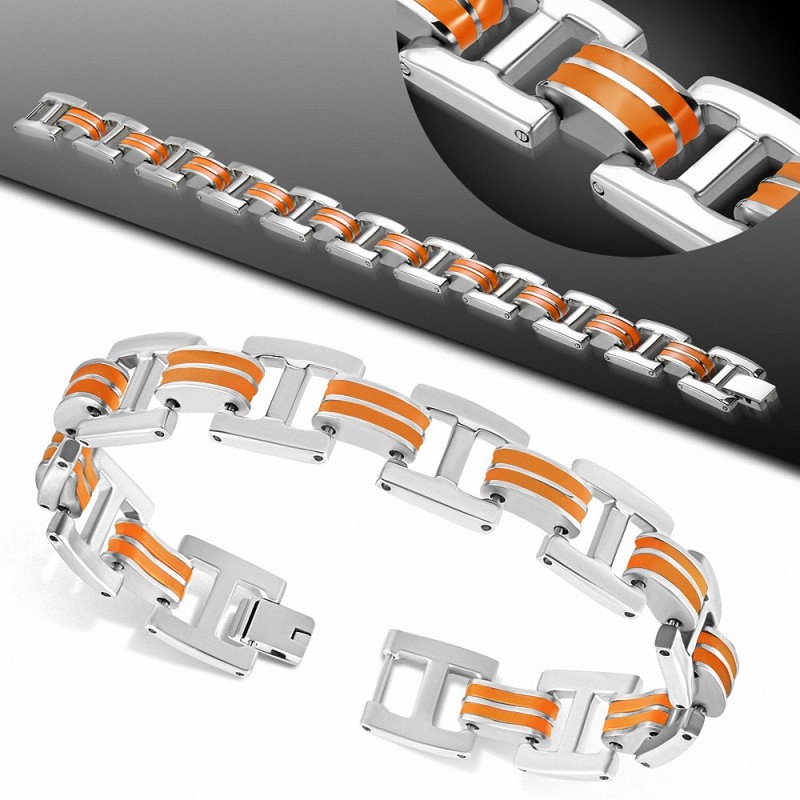 Bracelet homme acier et caoutchouc orange Bracelet homme acier et caoutchouc orange