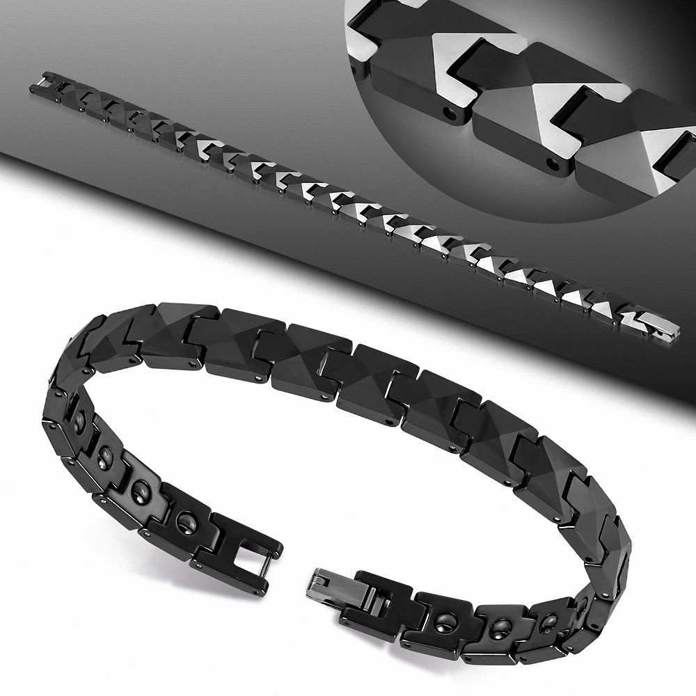 Bracelet homme céramique noire pyramide