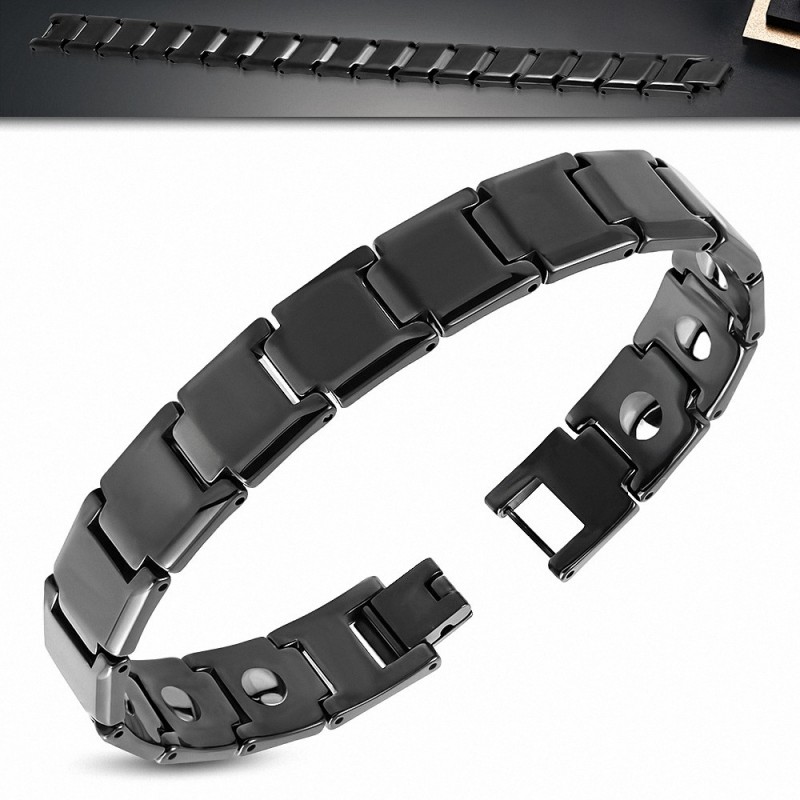 Bracelet homme céramique noire maillon carré Bracelet homme céramique noire maillon carré