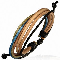 Bracelet homme cuir clair et corde beige bleue noire