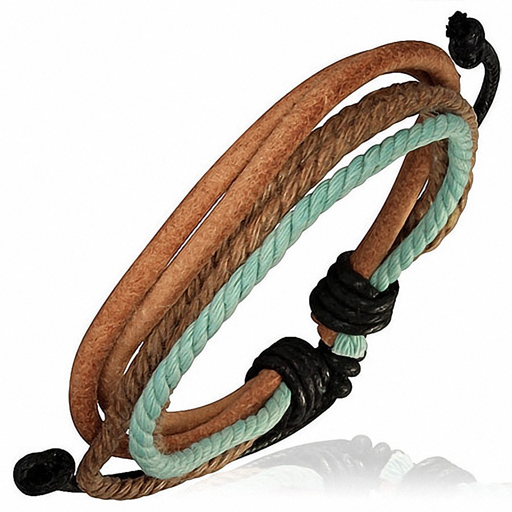 Bracelet cuir brut corde bleu et marron