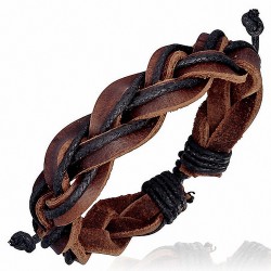 Bracelet cuir marron corde noire tressé