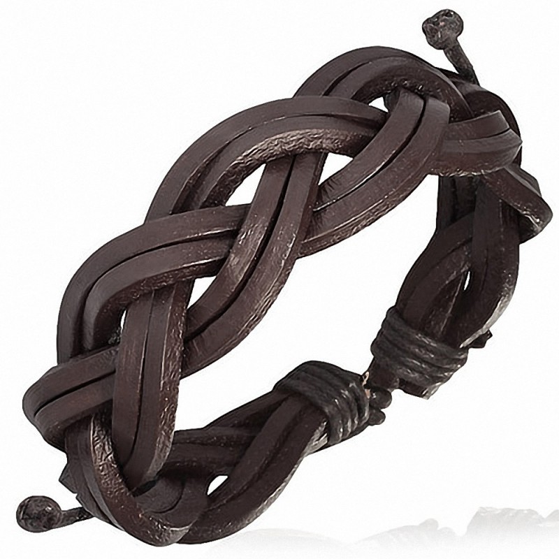 Bracelet cuir marron double tressé 20 Bracelet cuir marron double tressé 20