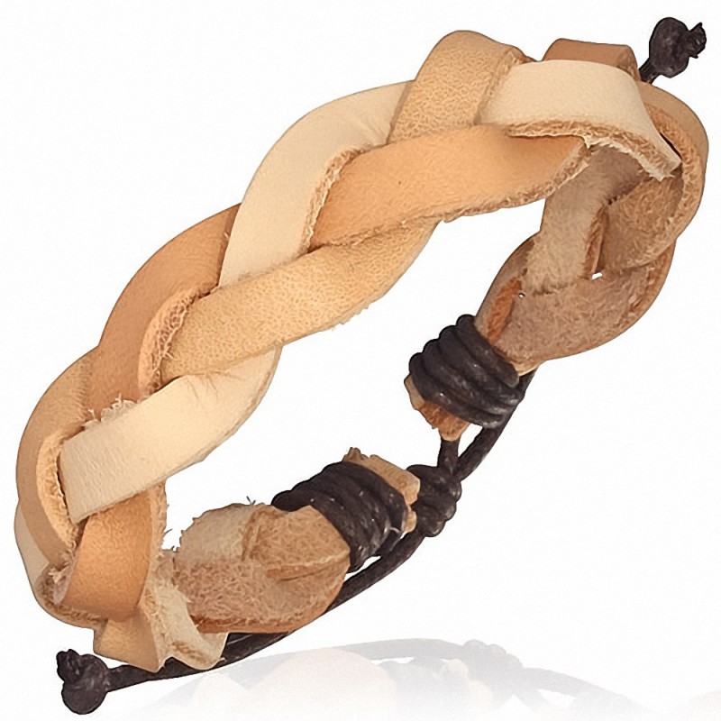 Bracelet cuir tressé 3 tons Bracelet cuir tressé 3 tons