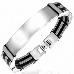 Bracelet homme acier et caoutchouc noir gravable