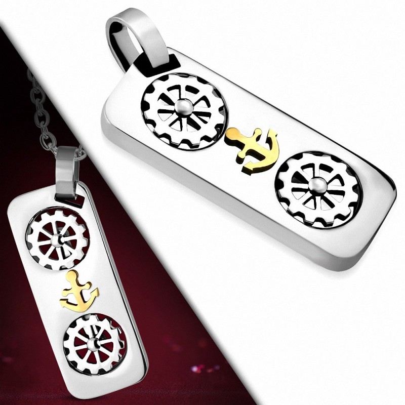 Pendentif homme argenté 2 barres 1 ancre cuivrée Pendentif homme argenté 2 barres 1 ancre cuivrée