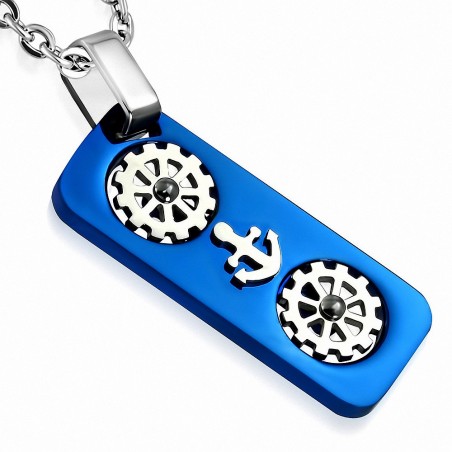 Pendentif homme bleu anodisé 2 barres 1 ancre