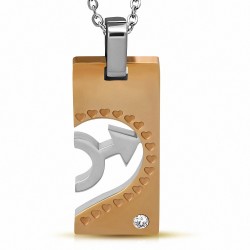 Pendentif plaque sigle homme coeur rosé