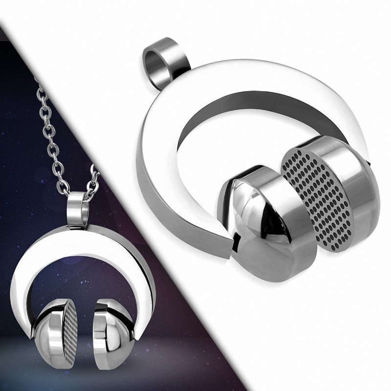 Pendentif homme casque audio argenté Pendentif homme casque audio argenté
