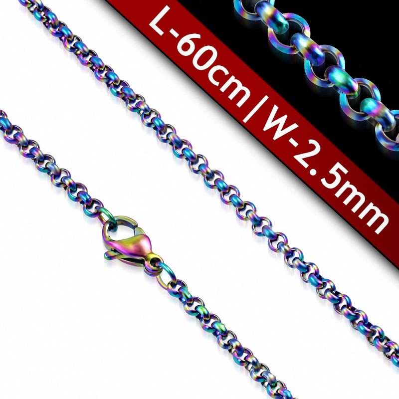 Chaine homme en acier multicolore maille jaseron 60 cm x 2 Chaine homme en acier multicolore maille jaseron 60 cm x 2