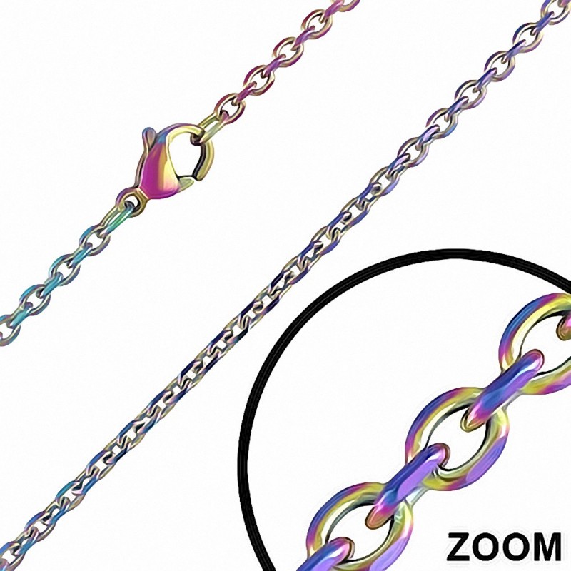 Chaine homme en acier multicolore maille jaseron 60 cm x 2 mm Chaine homme en acier multicolore maille jaseron 60 cm x 2 mm
