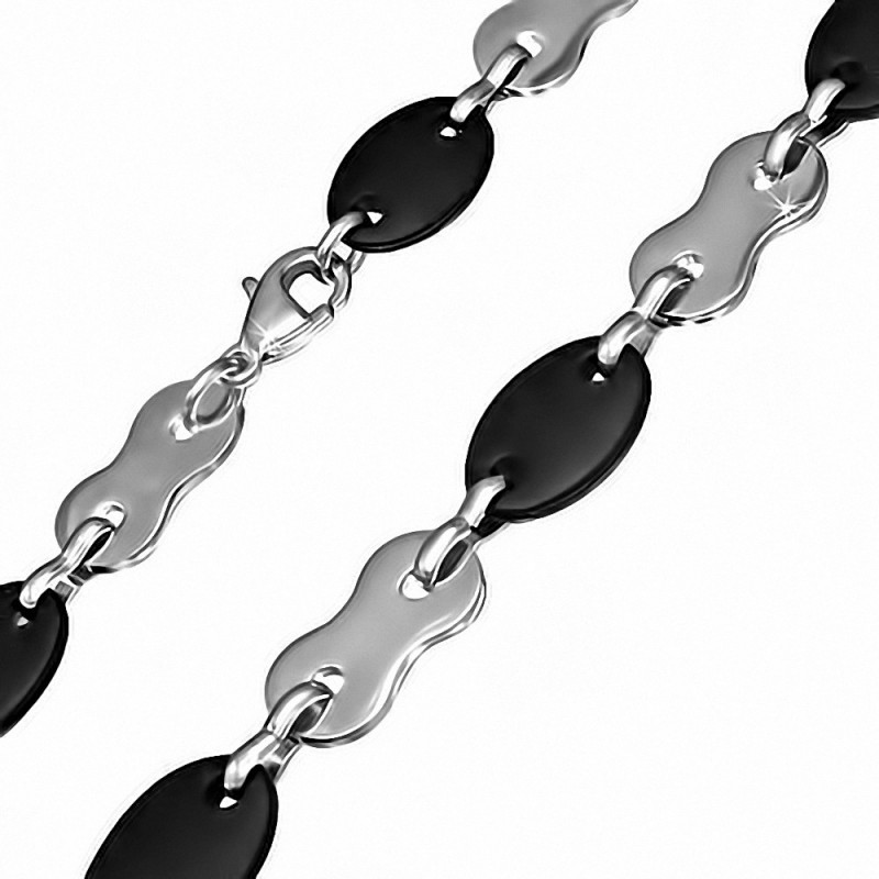 Chaine fantaisie argentée/noire maillons géométriques Chaine fantaisie argentée/noire maillons géométriques