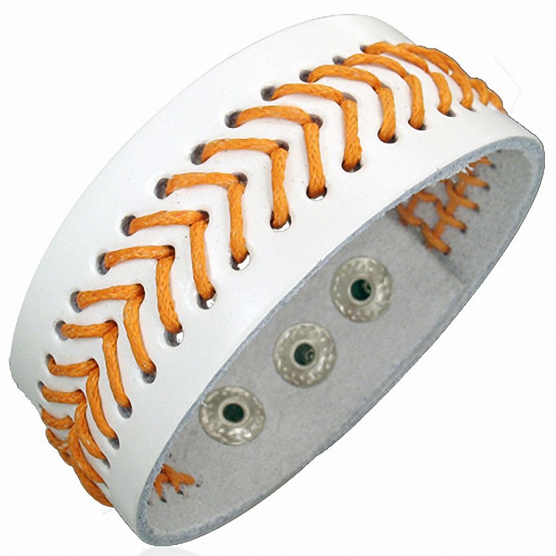 Bracelet homme cuir blanc chevrons orange