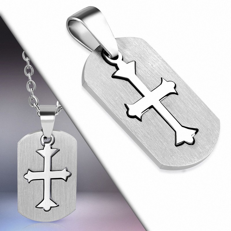 Pendentif homme plaque croix avec fleur de lys Pendentif homme plaque croix avec fleur de lys
